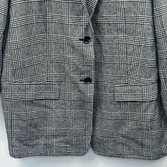 Everlane Oversized Glen Plaid Wool Blazer Size 16 Black Gray Houndstooth - Picture 3 of 14